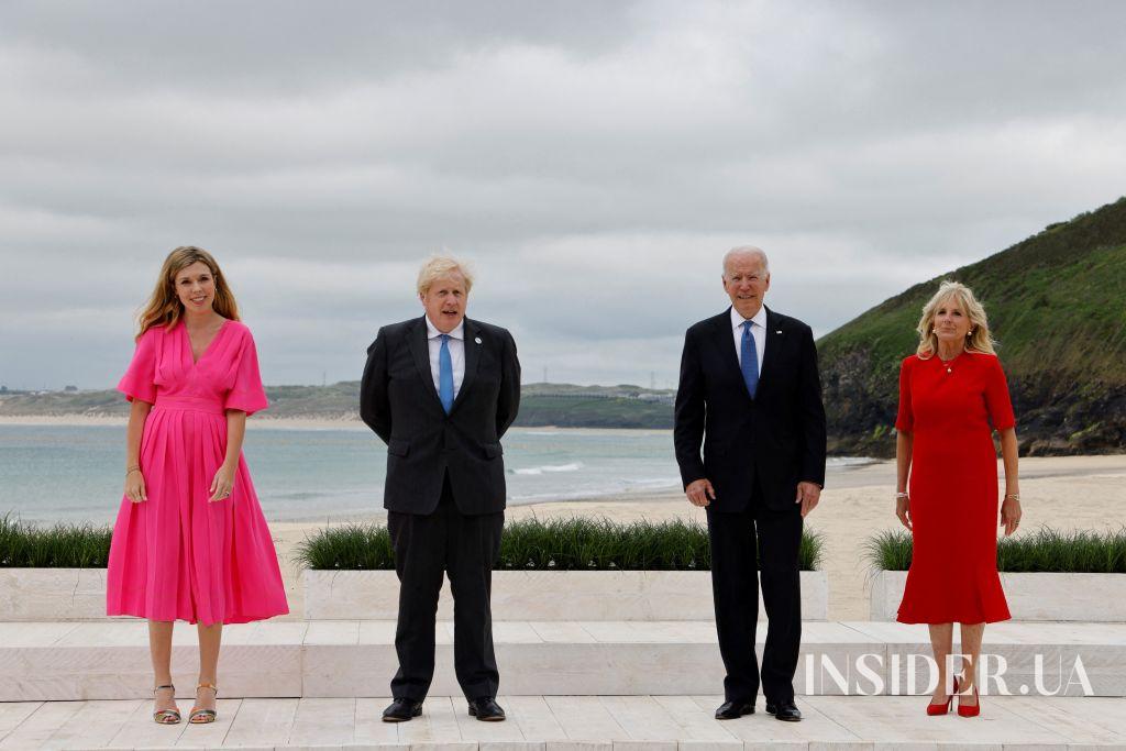 Елизавета II, Кейт Миддлтон, Джилл Байден и Брижит Макрон на саммите G7 в Корнуолле