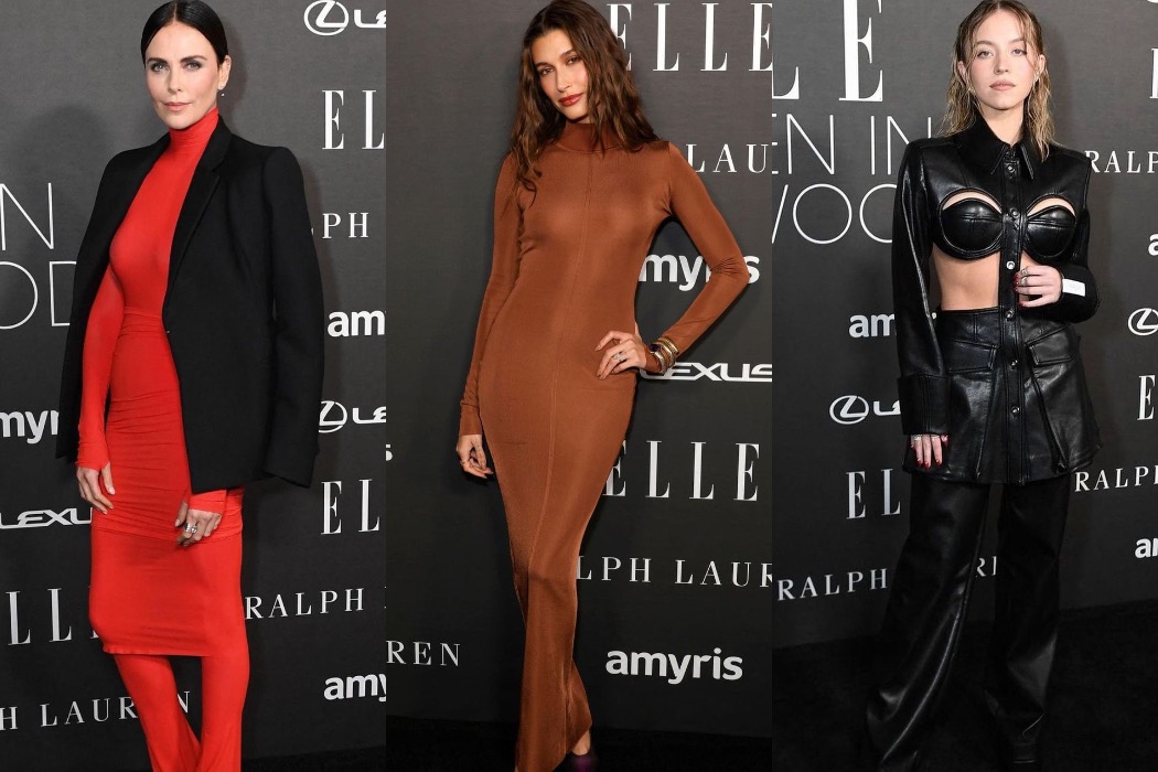 Шарлиз Терон, Хейли Бибер и Сидни Суини на церемонии премии Elle’s Women In Hollywood