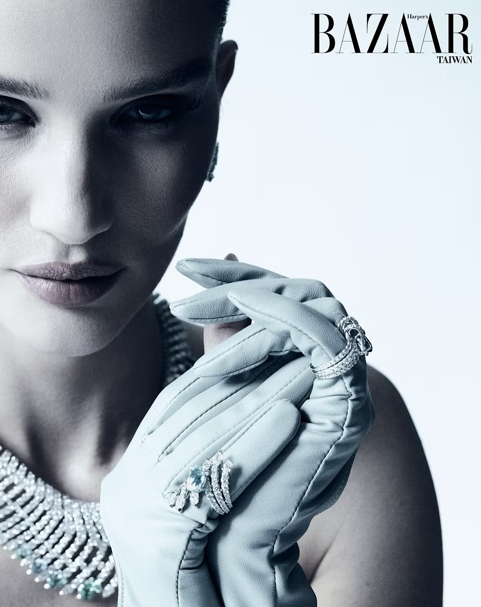 Носії: Роузі Гантінгтон-Вайтлі в образі Ciselés на обкладинці Harper&#8217;s Bazaar