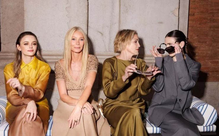 Гвінет Пелтроу, Шерон Стоун та Дева Кассель на показі Max Mara