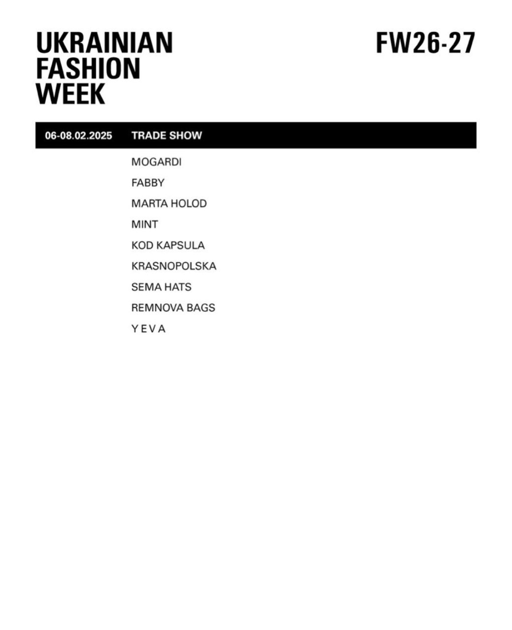 40 брендов представят свои коллекции на Ukrainian Fashion Week FW26-27